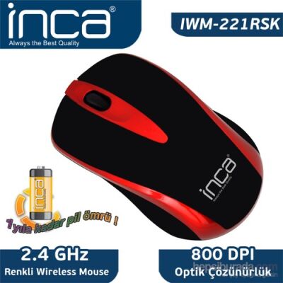 Inca IVM-221RSK 2.4GHZ Wireless Nano Kırmızı Mouse - 1