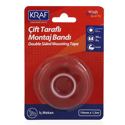 KRAF MONTAJ BANDI ÇİFT TARAFLI İÇ MEKAN 19mm x 1,5m 2530G - 1